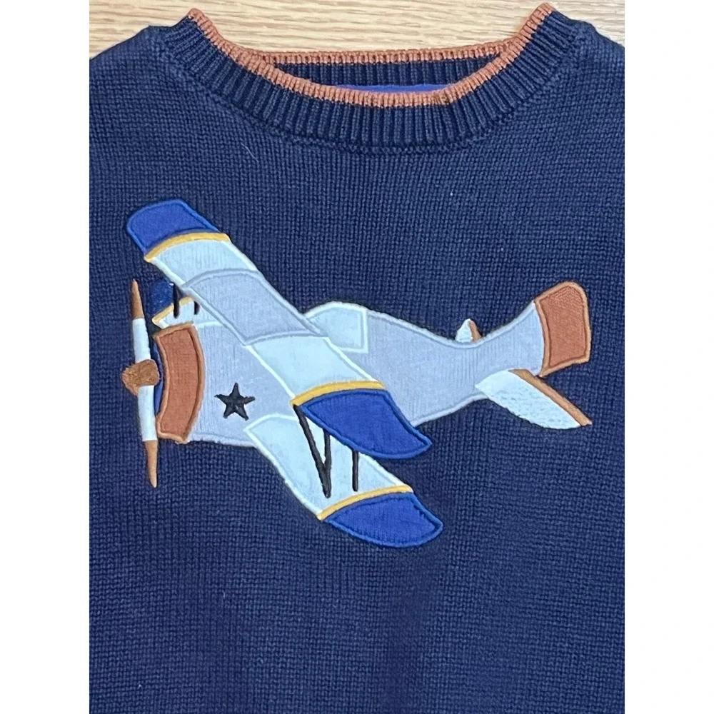 Gymboree Airplane Sweater Toddler 3T Navy Blue Knit Pilot Elbow Patches Pullover